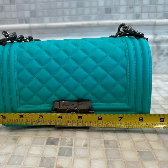 American Jewel Quilted Turquoise Pink Silicone Crossbody Purse - Picture 10 of 13